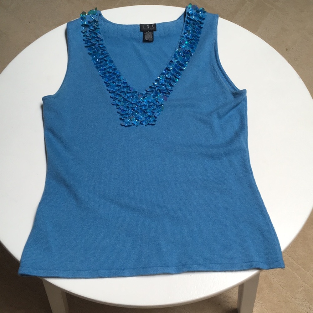 INC periwinkle sleeveless sweater with sequins detail size L